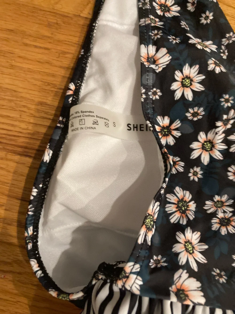 SHEIN Floral & Striped One-Piece Swimsuit - Navy with White Daisy Print - S NWOT